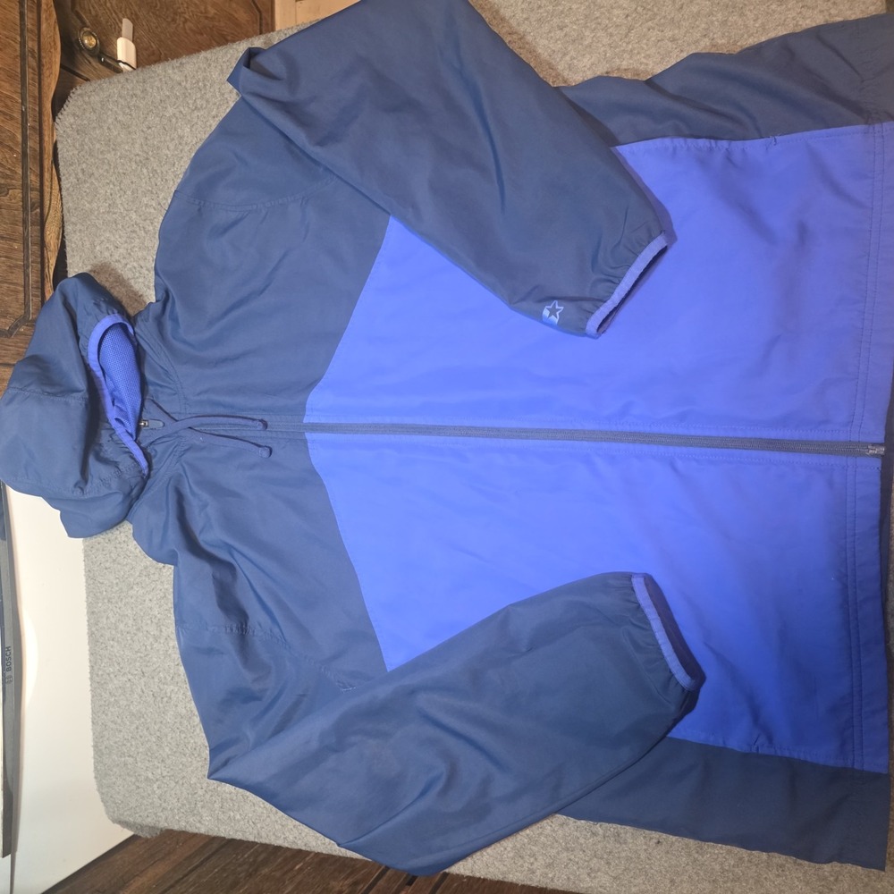 blue and navy blue Starter full-zip hooded windbreaker jacket 2x C2